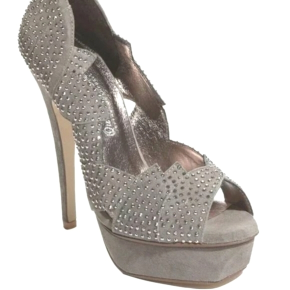 Jeffrey Campbell LUXE Turner Gray Studded Heels Size 8.5 peep toe - Picture 3 of 11